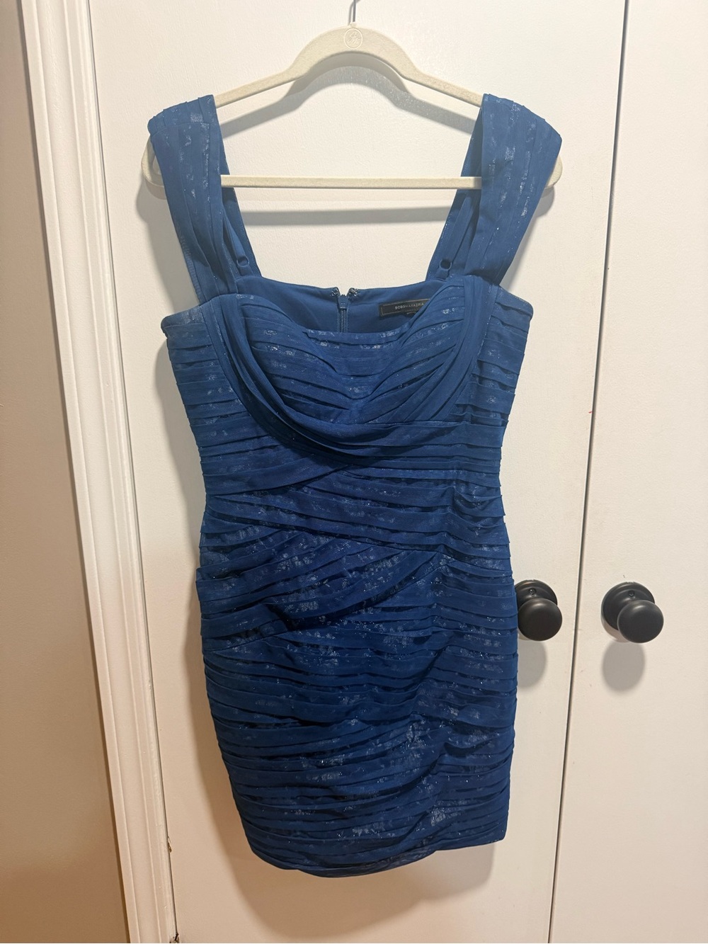 BCBG Blue Sleeveless Ruched Cocktail Dress